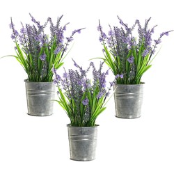 3x stuks lavendel kunstplanten/kamerplanten paars in grijze sierpot H28 cm x D18 cm - Kunstplanten