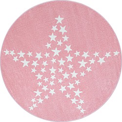 Kids Kinderkamer Rond Roze vloerkleed - Ster - 120 X 120 CM