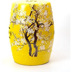 Fine Asianliving Ceramic Garden Stool Yellow Blossoms Handmade -