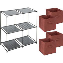 5Five Kastmandjes/opberg mandjes - donkerrood - 4x stuks van 29 Liter - Rekje is 67 x 68 cm - Opbergmanden