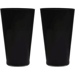Vaas/bloemenvaas van glas - 2x stuks - zwart - conisch model - 40 x 25 cm - Vazen