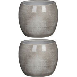 2x stuks bloempot in het shiny lightgrey stone keramiek voor kamerplant H18 x D20 cm - Plantenpotten