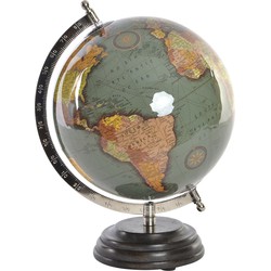 Items Deco Wereldbol/globe op voet - kunststof - groen - home decoratie artikel - D20 x H28 cm - Wereldbollen