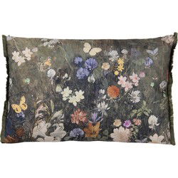 Clayre & Eef Sierkussen  60x40 cm Groen Wit Polyester Rechthoek Bloemen Kussenhoes met Kussenvulling