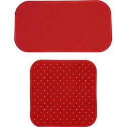 MSV Douche/bad anti-slip matten set badkamer - rubber - 2x stuks - terracotta - 2 formaten - Badmatjes