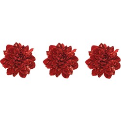 6x stuks decoratie bloemen velvet rood op clip 16 cm - Kunstbloemen