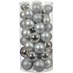 House of seasons set van 48 onbreekbare zilverkleurige kerstballen diameter 8cm inclusief ophangtouwtjes
