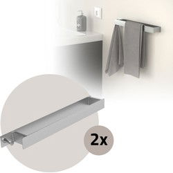 Set van 2 handdoekhouders om te plakken zonder boren met haken 42 cm zilver gemaakt van roestvrij staal ML-Design