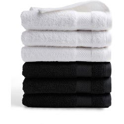 DoubleDry Hotel Handdoeken 50 x 100 cm – Set van 6 – 100% Katoen 500 g/m2 – Zacht & Absorberend - 3x Wit + Zwart
