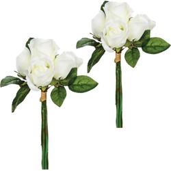 Atmosphera kunstbloemen 2 boeketten 7 witte rozen 30 cm - Kunstbloemen