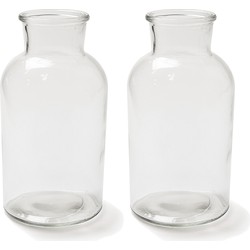 Set van 2x stuks melkbusvaas bloemenvaas/bloemenvazen 10 x 20 cm transparant glas - Vazen