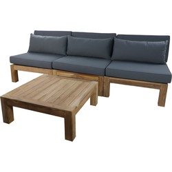 HSM Collection-Tuin Lounge Set Aruba 4 Delig-84x252x64-Naturel/Donker Grijs-Teak/Stof