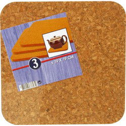 3x stuks vierkante pannen/schalen onderzetters van kurk - 19 x 19 cm - Panonderzetters