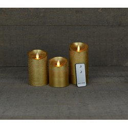 Batterijverlichting 3 kaarsen wax rustiek met bewegende vlam goud