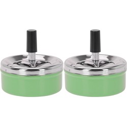 Set van 2x stuks ronde draaiasbak/drukasbak metaal 10 cm groen voor binnen/buiten - Asbakken