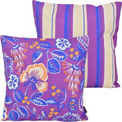 Sierkussen Flower / Stripe - Paars Outdoor | 45 x 45 cm | Katoen