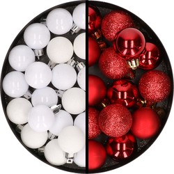 34x stuks kunststof kerstballen wit en rood 3 cm - Kerstbal