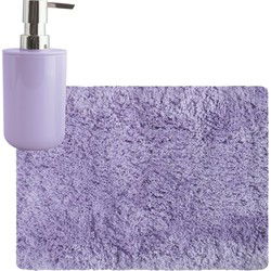 MSV badkamer droogloop tapijt - Langharig - 50 x 70 cm - incl zeeppompje zelfde kleur - lila paars - Badmatjes