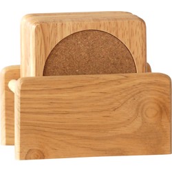 Set van 6x glazenonderzetters hout in houder 10 cm - Glazenonderzetters