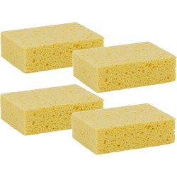 Lifetime Clean multipak van 4x stuks viscose huishoud spons geel 14 x 11 x 3,5 cm - Sponzen