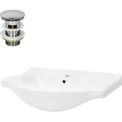 Wastafel incl. zilveren kabelwaste met overloop 77x51,5x21,5 cm wit keramiek ML design
