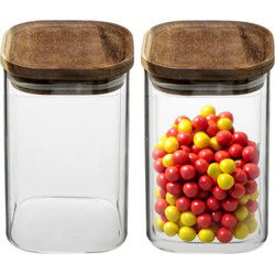 5Five Voorraadpot glas met acacia hout - 2x - 1000 ml - luchtdicht - Voorraadpot