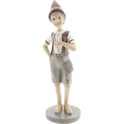 Clayre & Eef Beeld Pinokkio 30 cm Grijs Rood Polyresin Woonaccessoires
