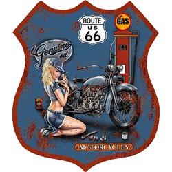 Clayre & Eef Tekstbord  30x35 cm Blauw Ijzer Route 66 Wandbord