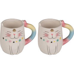 Set van 2x stuks bekers/mokken eenhoorn kat/poes 13 cm - Bekers