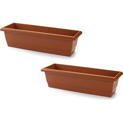 Plasticforte plantenbak - 2x - terracotta- rechthoekig - 60x20x16 cm - Plantenbakken