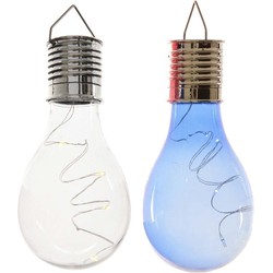 2x Buitenlampen/tuinlampen lampbolletjes/peertjes 14 cm transparant/blauw - Buitenverlichting
