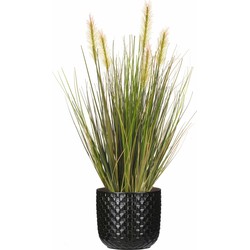Emerald Kunstplant - groen gras 45 cm - zwart bloempot keramiek - Kunstplanten