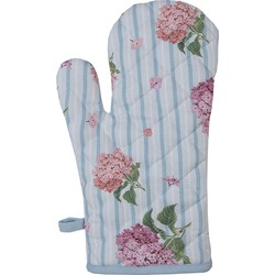 Clayre & Eef Ovenwant  18x30 cm Blauw Roze Katoen Hortensia Ovenhandschoen