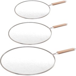 Set van 3x Universele RVS spatdeksel/afgietdeksel voor pannen van 25-28-33 cm - Pannendeksels