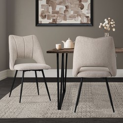 Eetkamerstoel set van 2 Beige gestoffeerd incl. montagemateriaal Gestoffeerde stoel Keukenstoel ML design