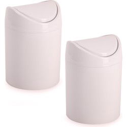 Plasticforte mini prullenbakje - 2x - roze - kunststof - klepdeksel - keuken/aanrecht - 12 x 17 cm - Prullenbakken