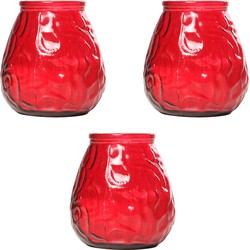 8x Rode tafelkaarsen in glazen houders 10 cm brandduur 40 uur - Waxinelichtjes