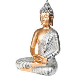 Concorde Boeddha beeld - zilver - 35 cm - polystone - voor binnen - Beeldjes