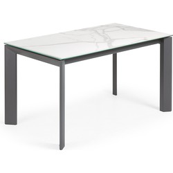 Kave Home - Axis uitschuifbare tafel van porselein en poten in donkergrijs, 140 (180) cm