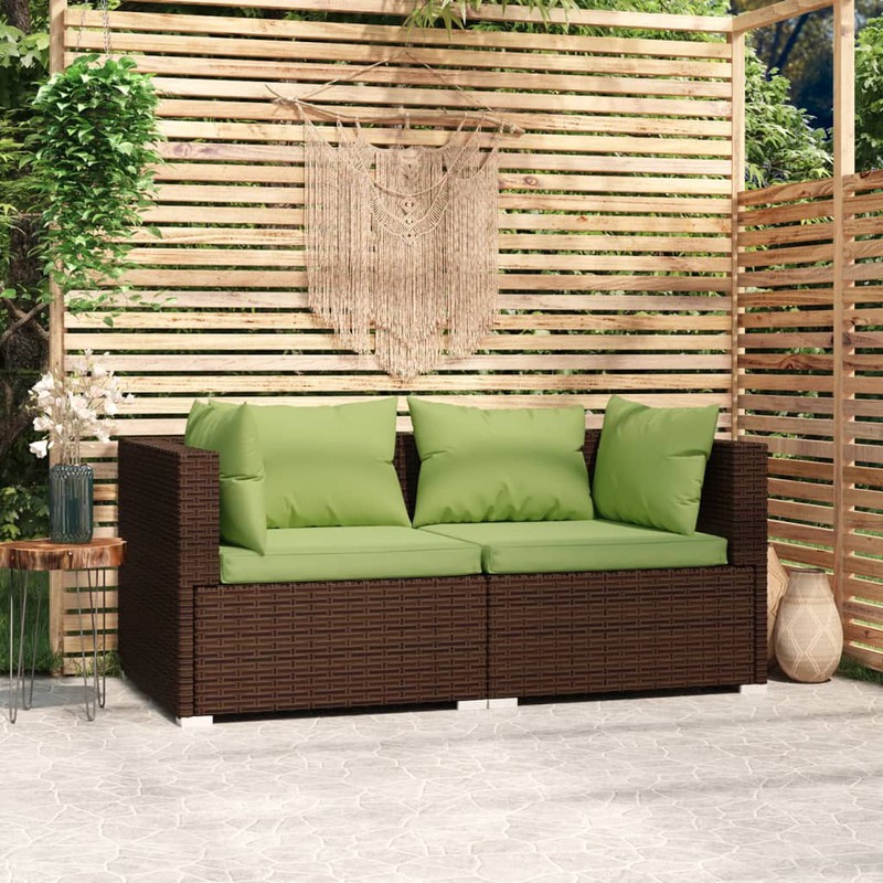 Prolenta Premium Bank 2-zits met kussens poly rattan bruin - 