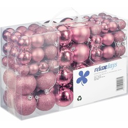 Relaxdays kerstballen - 100x st - roze - 3, 4 en 6 cm - kunststof - Kerstbal