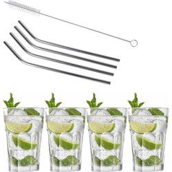 4x Cocktailglazen / Mojito glazen transparant 410 ml met RVS rietjes - Cocktailglazen