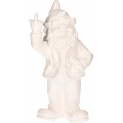 Stoobz design Tuinkabouter - wit - fuck you middelvinger - 20 cm - Tuinbeelden