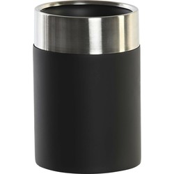 Items Badkamer tandenborstel beker - zwart/zilver - 10 cm - Tandenborstelhouders