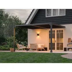 Aluminium pergola met lamellen aan huis, 400 x 300 cm