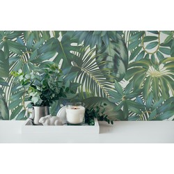Livingwalls behang jungle-motief groen, wit en blauw - 53 cm x 10,05 m - AS-387201