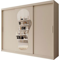 Meubella - Kledingkast Ulysses - Beige - 250 cm - Met spiegel