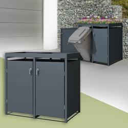 Afvalbak met plantendak 2er tot 240L 132x80x124 cm gemaakt van staal in antraciet ML design