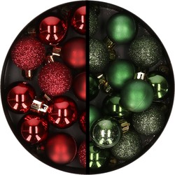 34x stuks kunststof kerstballen donkerrood en donkergroen 3 cm - Kerstbal