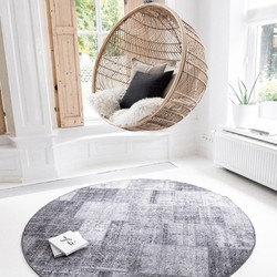 Patchwork Vloerkleed rond Antraciet Lara Grijs,Antraciet - Chenille